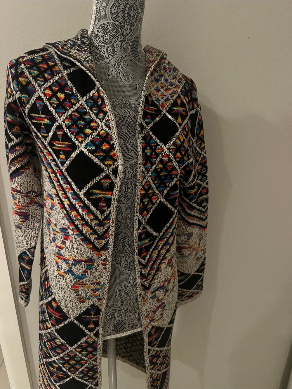 Multicolor Geometric Open-Front Women's Sweater
